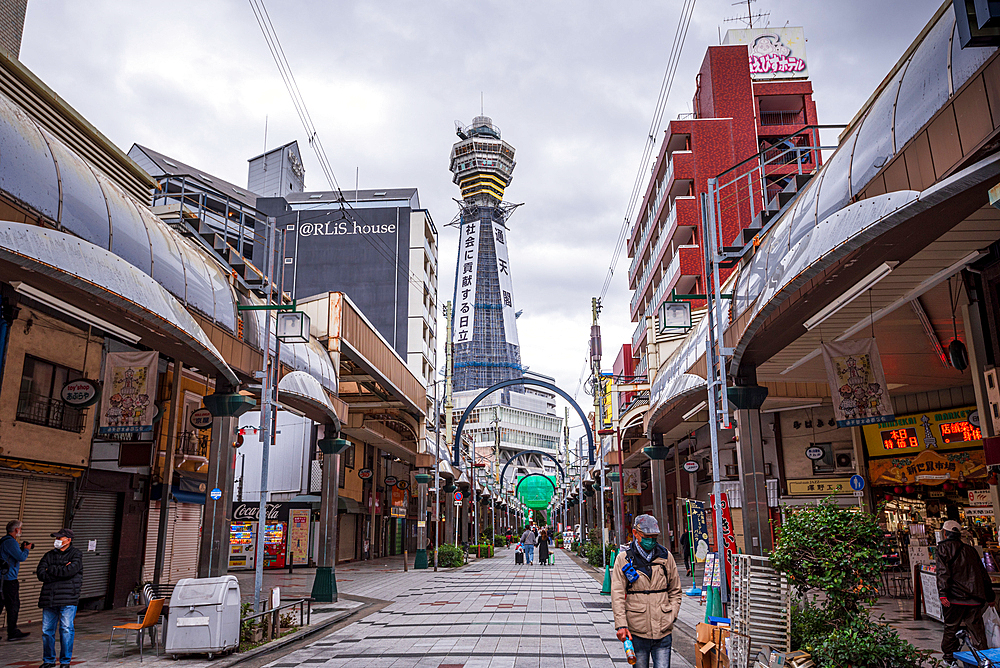 Tsutenkaku tower in Shinsekai (Shin Sekai) (New World), Osaka, Honshu, Japan, Asia