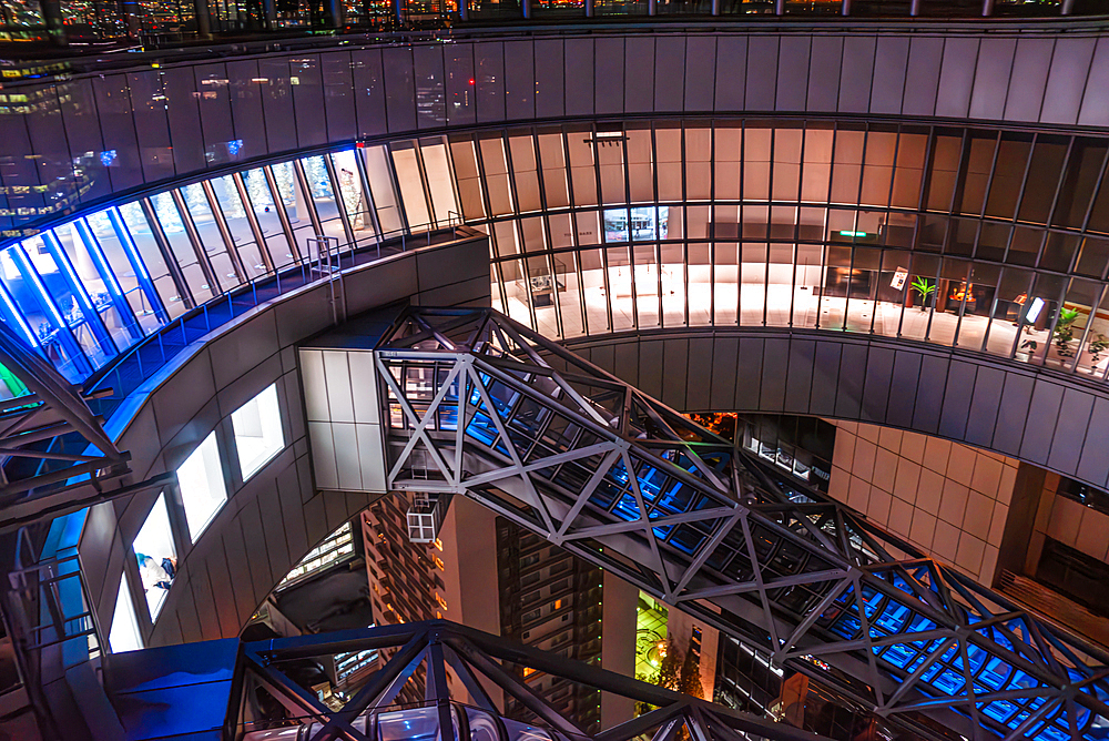 Circula Roof top of Umeda Sky building. Night Skyline of Osaka, Japan