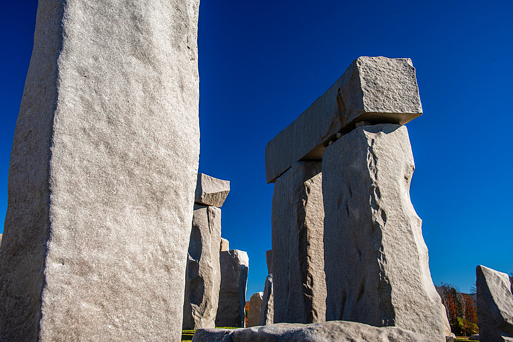 Close up of Stonehenge copy in Makomanai Takino Cemetery, Sapporo, Hokkaido, Japan, Asia