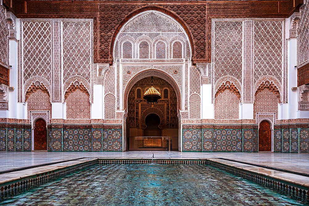 Medersa Ben Youssef, Moorish architecture of Islamic School, UNESCO, Marrakech, Morocco