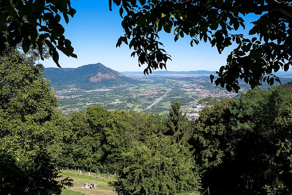 View of the City of Turin from the Sacra di San Michele, (Saint Michael's Abbey), on Mount Pirchiriano, on south side of the Val di Susa, municipality of Sant'Ambrogio di Torino, Metropolitan City of Turin, Piedmont, Italy, Europe