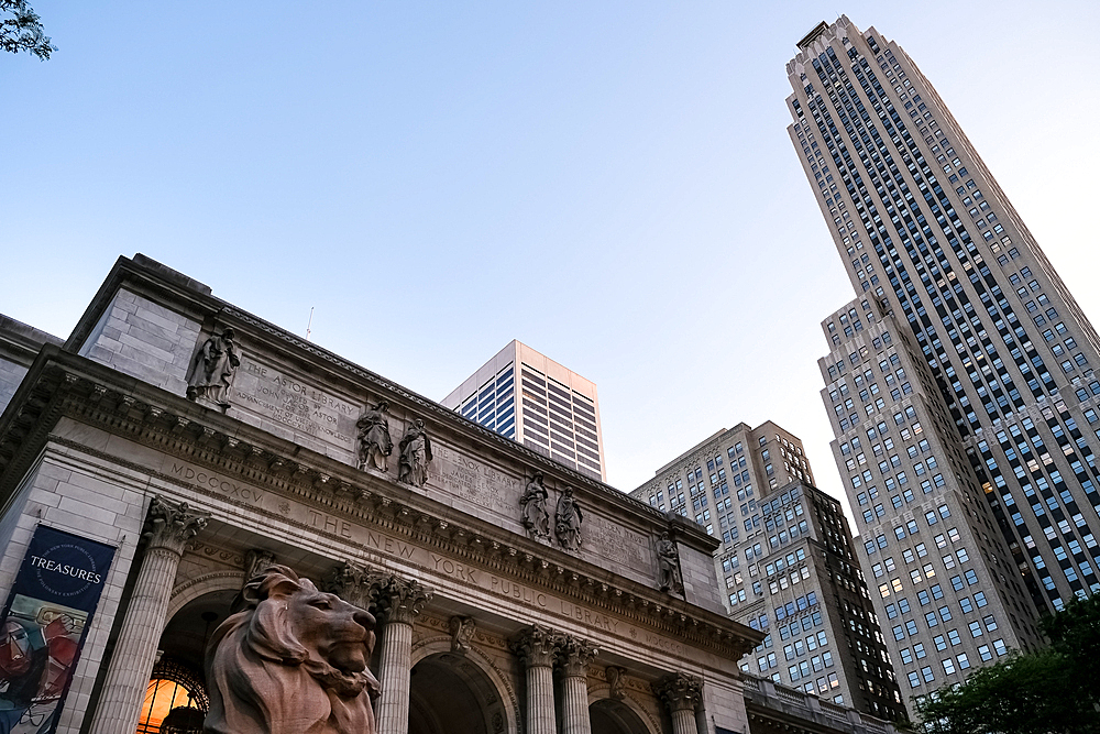 Architectural detail of the New York Public Library (NYPL), second largest in the USA and fourth largest in the world, New York City, United States of America, North America