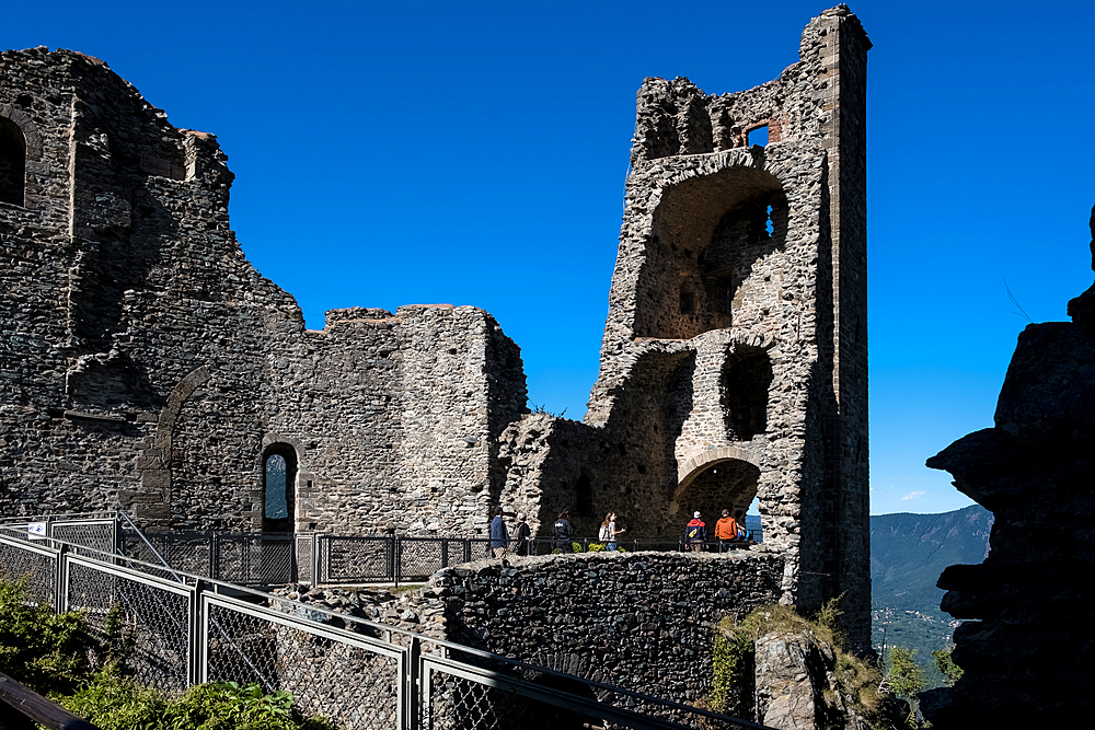 Detail of the Sacra di San Michele, (Saint Michael's Abbey), a religious complex on Mount Pirchiriano, on south side of the Val di Susa, municipality of Sant'Ambrogio di Torino, Metropolitan City of Turin, Piedmont, Italy, Europe