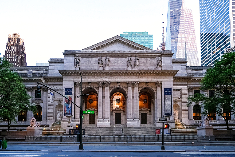 Architectural detail of the New York Public Library (NYPL), second largest in the USA and fourth largest in the world, New York City, United States of America, North America