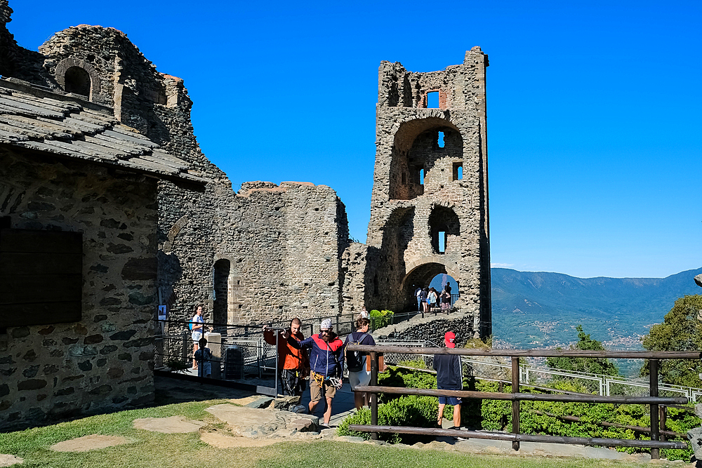 Detail of the Sacra di San Michele, (Saint Michael's Abbey), a religious complex on Mount Pirchiriano, on south side of the Val di Susa, municipality of Sant'Ambrogio di Torino, Metropolitan City of Turin, Piedmont, Italy, Europe