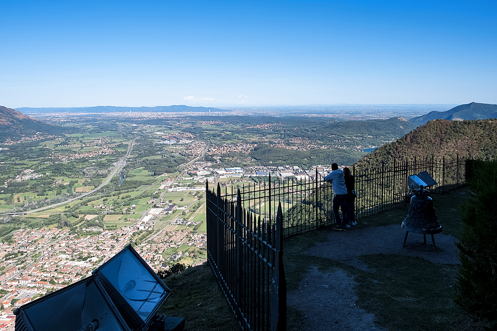 View of the City of Turin from the Sacra di San Michele (Saint Michael's Abbey), a religious complex on Mount Pirchiriano, on the south side of the Val di Susa, municipality of Sant'Ambrogio di Torino, Metropolitan City of Turin, Piedmont, Italy, Europe