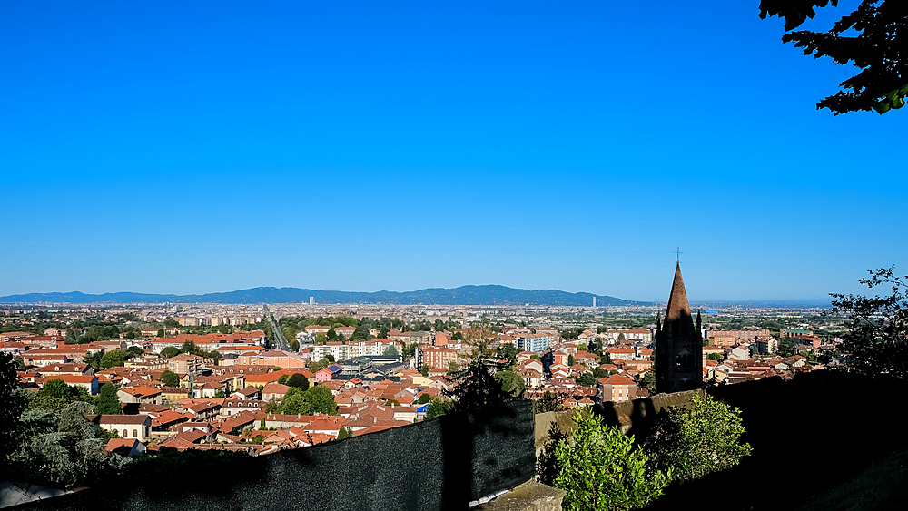 View of the City of Turin from the Castle of Rivoli (Castello di Rivoli), a former Residence of the Royal House of Savoy, housing the Museo d'Arte Contemporanea (Museum of Contemporary Art), Rivoli, Metropolitan City of Turin, Piedmont, Italy, Europe