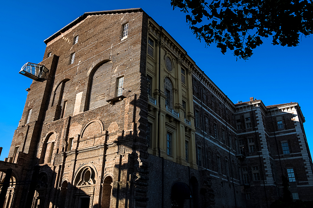 View of the Castle of Rivoli (Castello di Rivoli), a former Residence of the Royal House of Savoy, UNESCO World Heritage Site, housing the Museo d'Arte Contemporanea (Museum of Contemporary Art), Rivoli, Metropolitan City of Turin, Piedmont, Italy, Europe