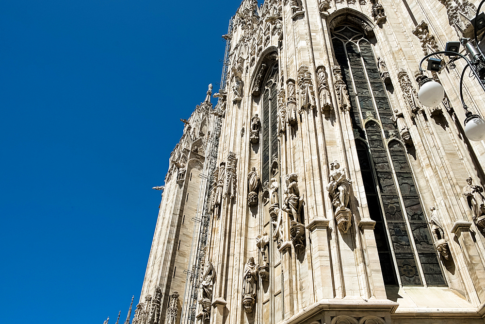 Architectural detail of Milan Cathedral (Duomo di Milano), dedicated to the Nativity of St. Mary, seat of the Archbishop, Milan, Lombardy, Italy, Europe