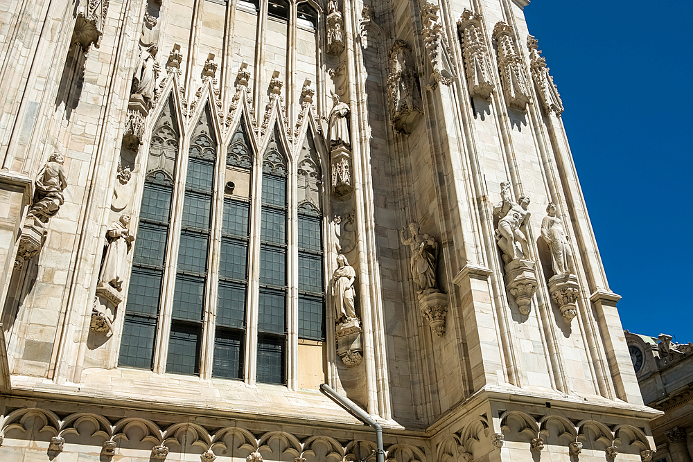 Architectural detail of Milan Cathedral (Duomo di Milano), dedicated to the Nativity of St. Mary, seat of the Archbishop, Milan, Lombardy, Italy, Europe