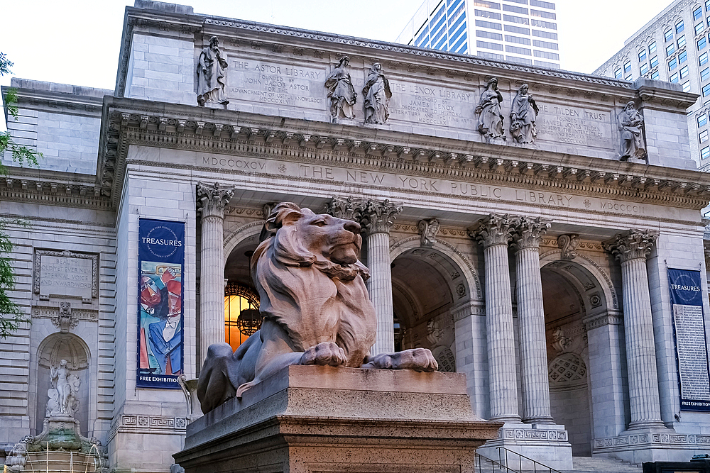 Architectural detail of the New York Public Library (NYPL), second largest in the USA and fourth largest in the world, New York City, United States of America, North America