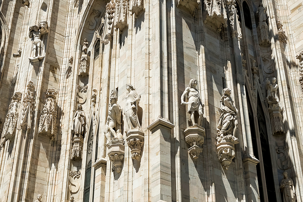 Architectural detail of Milan Cathedral (Duomo di Milano), dedicated to the Nativity of St. Mary, seat of the Archbishop, Milan, Lombardy, Italy, Europe