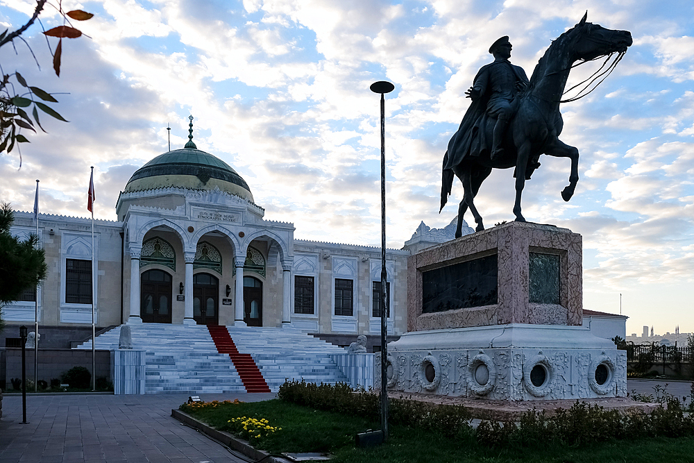 Statue of Ataturk, field marshal, revolutionary statesman, and founding father of the Republic, serving as its first president from 1923 until his death in 1938, located in front of the Ethnography Museum, Ankara, Anatolia, Turkey, Eurasia