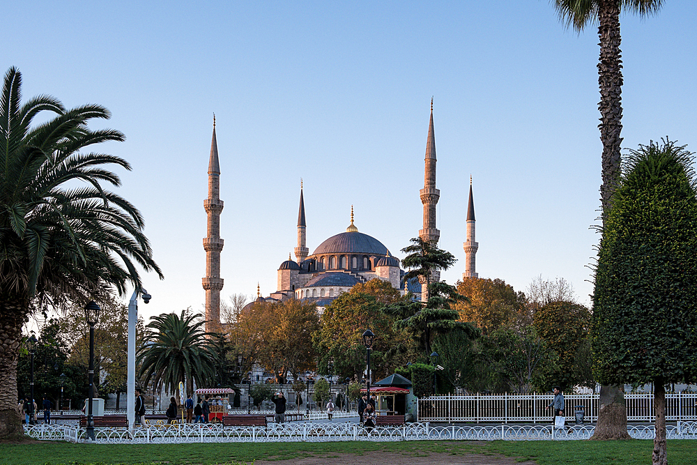 View of Hagia Sophia, originally a 6th century church, then a mosque and later a museum before its official reconversion in 2020, from Sultanahmet Park between the Blue Mosque and Hagia Sophia, UNESCO World Heritage Site, Istanbul, Turkey, Europe