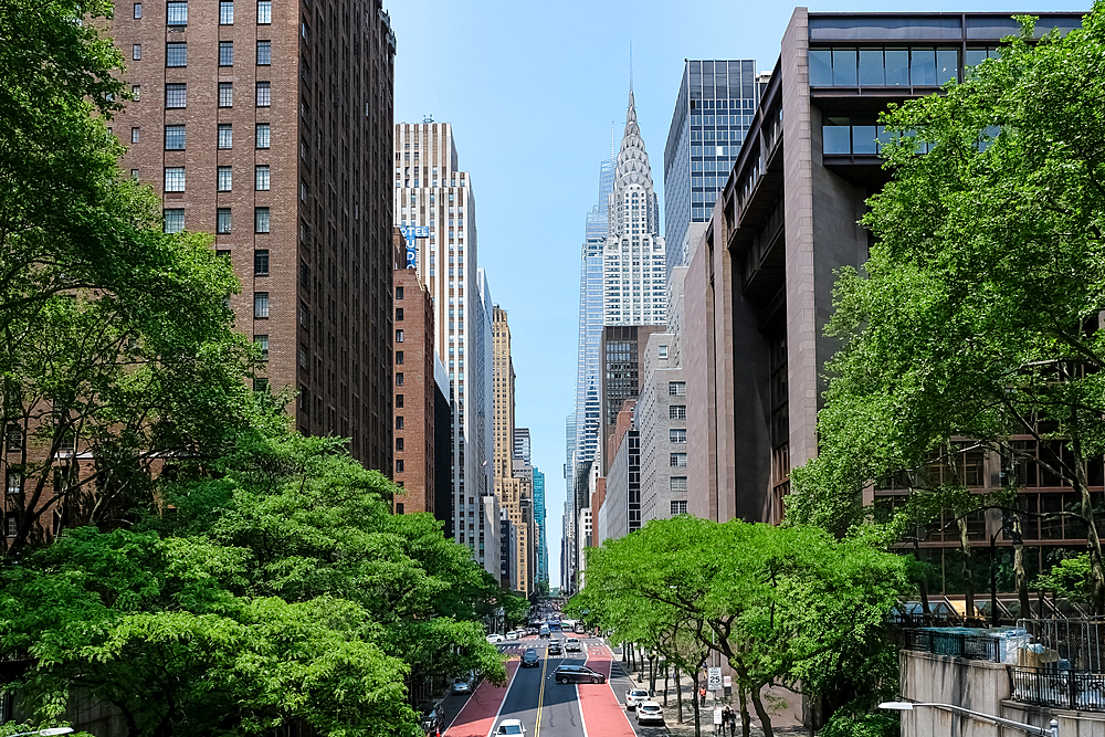 View of 42nd Street, a significant crosstown avenue, from the Tudor City Overpass (Tudor City Btidge), Manhattan borough of New York City, United States of America, North America