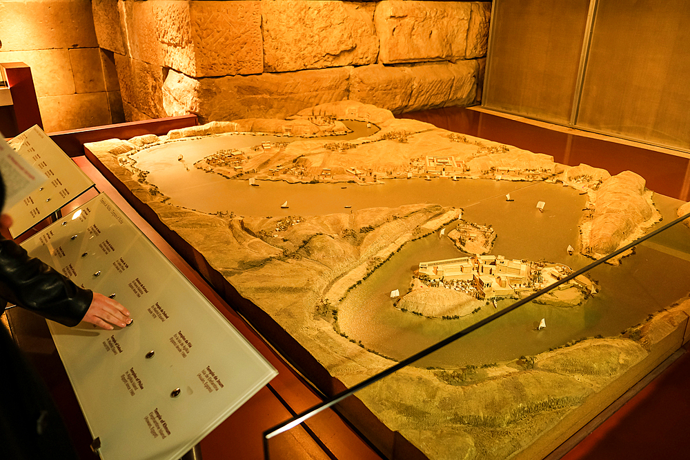 Interior of the ancient Nubian Temple of Debod, dismantled as part of the International Campaign to Save the Monuments of Nubia, rebuilt in Parque de la Montana, Madrid, Spain, Europe