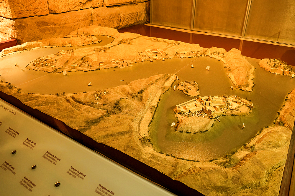 Interior of the ancient Nubian Temple of Debod, dismantled as part of the International Campaign to Save the Monuments of Nubia, rebuilt in Parque de la Montana, Madrid, Spain, Europe