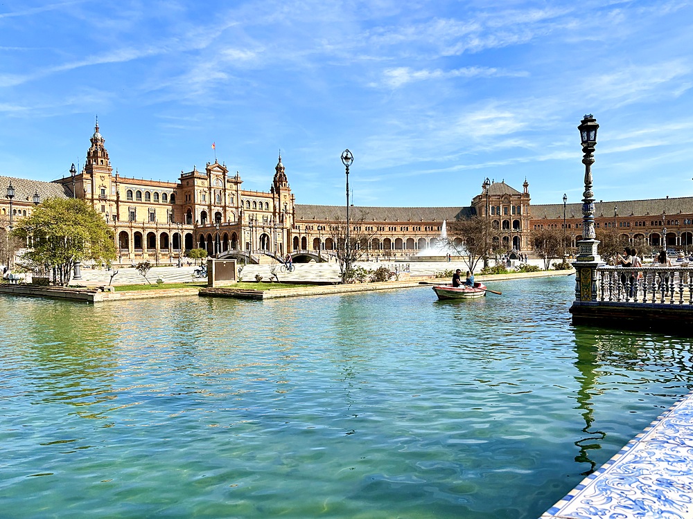 View of the Plaza de España (Spain Square), a plaza in the Parque de María Luisa (Maria Luisa Park), in Seville, Spain, built in 1928 for the Ibero-American Exposition of 1929 and a landmark example of Regionalism Architecture.