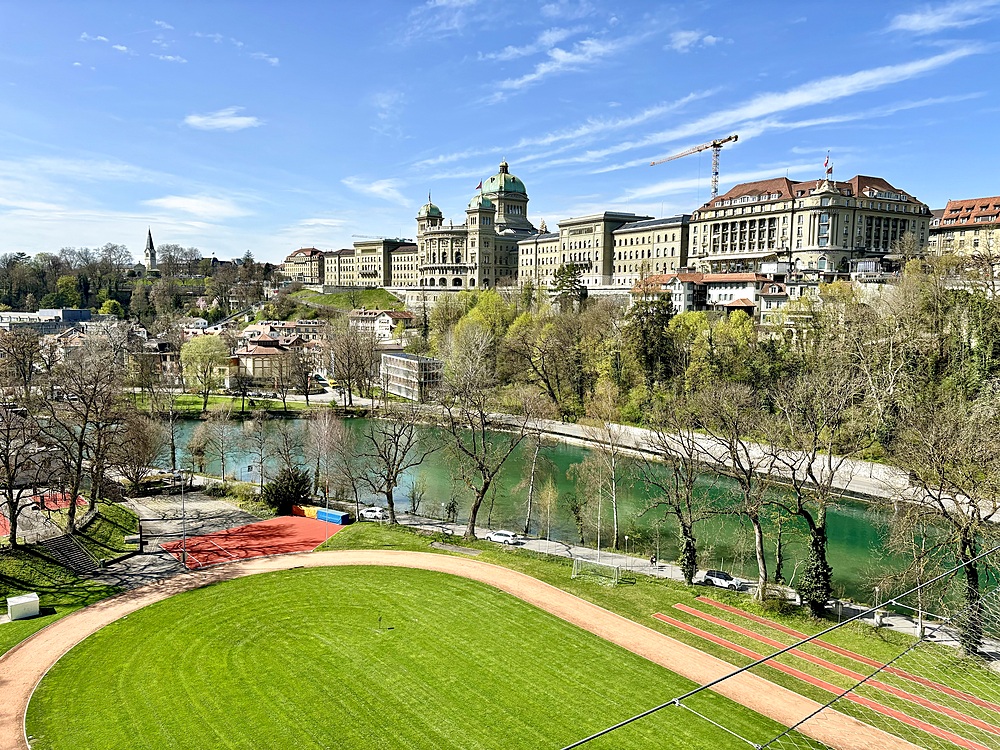 South side view of the Federal Palace of Switzerland, a building in Bern housing the Swiss Federal Assembly (legislature) and the Federal Council (executive) and the seat of the government of Switzerland and parliament of the country.