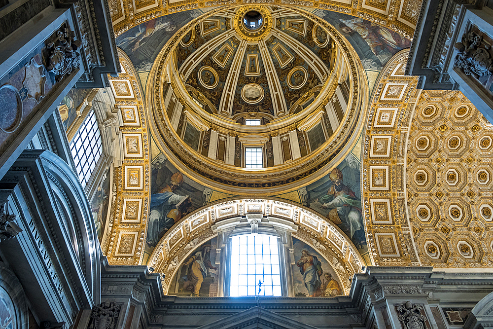 Detail of the Clementine Chapel Dome, located within Saint Peter's Basilica in Vatican City, the papal enclave in Rome, UNESCO World Heritage Site, Rome, Lazio, Italy, Europe