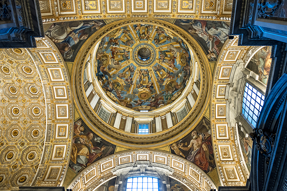 Detail of the Gregorian Chapel Dome, located within St. Peter's Basilica in Vatican City, UNESCO World Heritage Site, papal enclave in Rome, Lazio, Italy, Europe