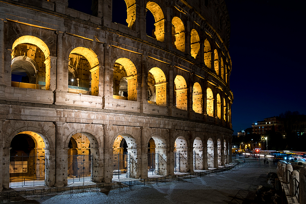 Detail of the Colosseum, an elliptical Roman amphitheatre, UNESCO World Heritage Site, Rome, Lazio, Italy, Europe