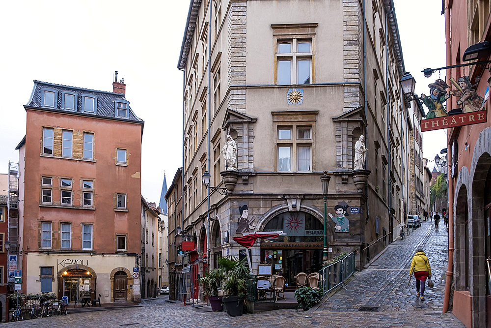 Cityscape of the Place de la Trinite, a square located in Vieux-Lyon, the city's oldest district, UNESCO World Heritage Site, Lyon, Auvergne Rhone Alpes, France, Europe