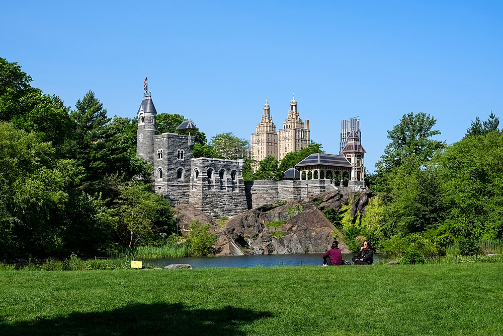 Urban landscape featuring Belvedere Castle, a neo-Gothic structure on Vista Rock, Central Park, Manhattan Island, New York City, United States of America, North America