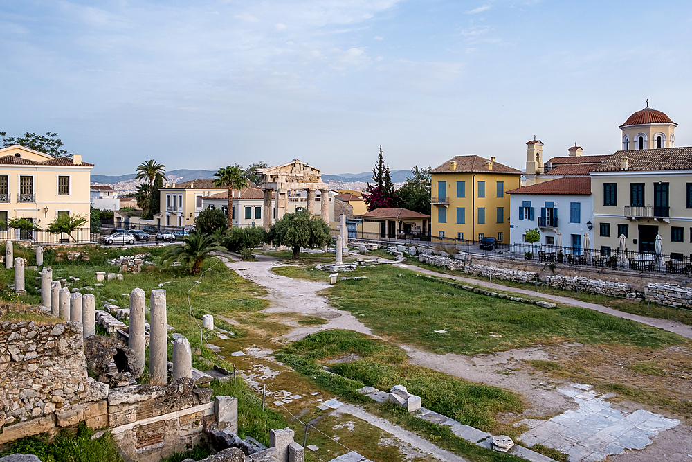 Sunrise view of the Roman Agora, located in the Old Town of Athens, Greece, Europe