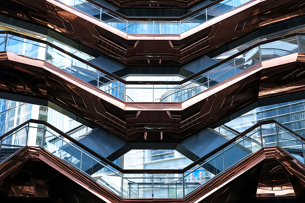 Architectural detail of The Vessel, a 16 storey structure and visitor attraction constructed as a key element of the Hudson Yards Redevelopment Project, Manhattan, New York City, United States of America, North America