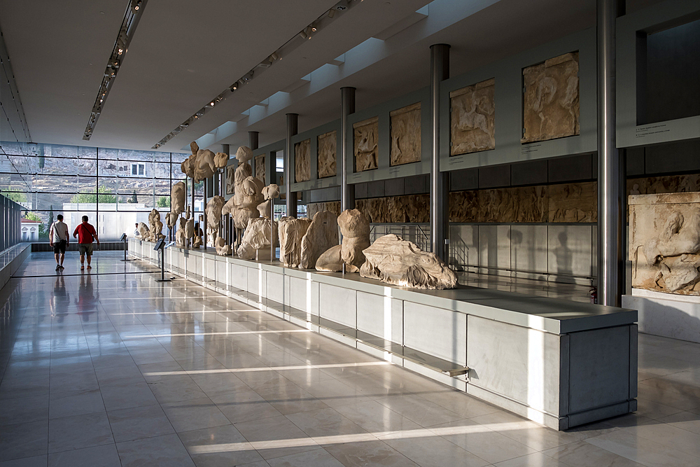 Architectural detail of the Acropolis Museum, an archaeological museum located in the historic center of Athens, Greece, dedicated to showcasing discoveries from the Acropolis and its surrounding slopes.