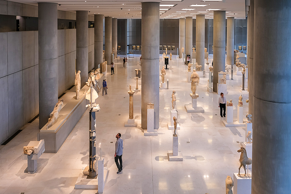 Objects on display at the Acropolis Museum, an archaeological museum located in the historic center of Athens, Greece, Europe