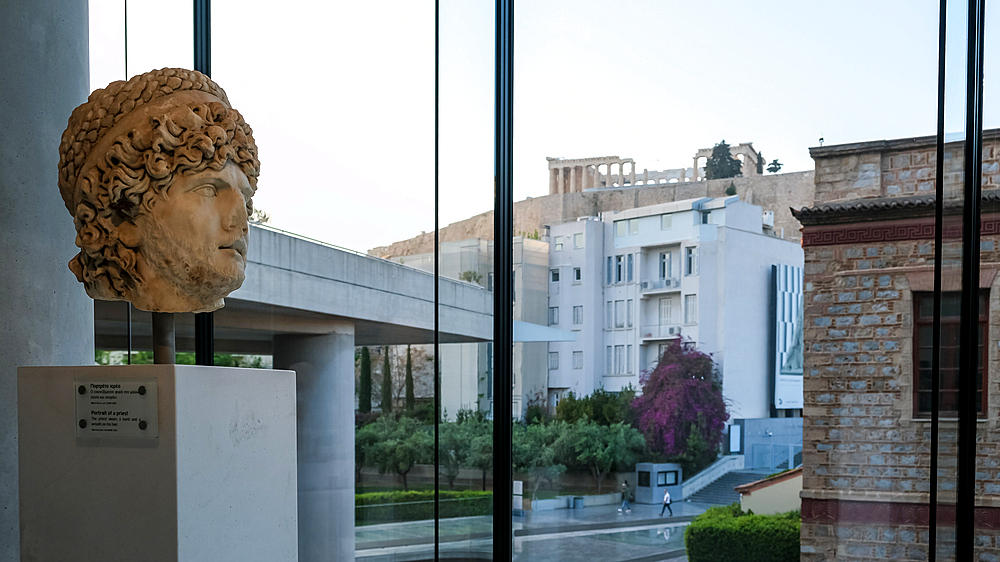 Objects on display at the Acropolis Museum, an archaeological museum located in the historic center of Athens, Greece, Europe