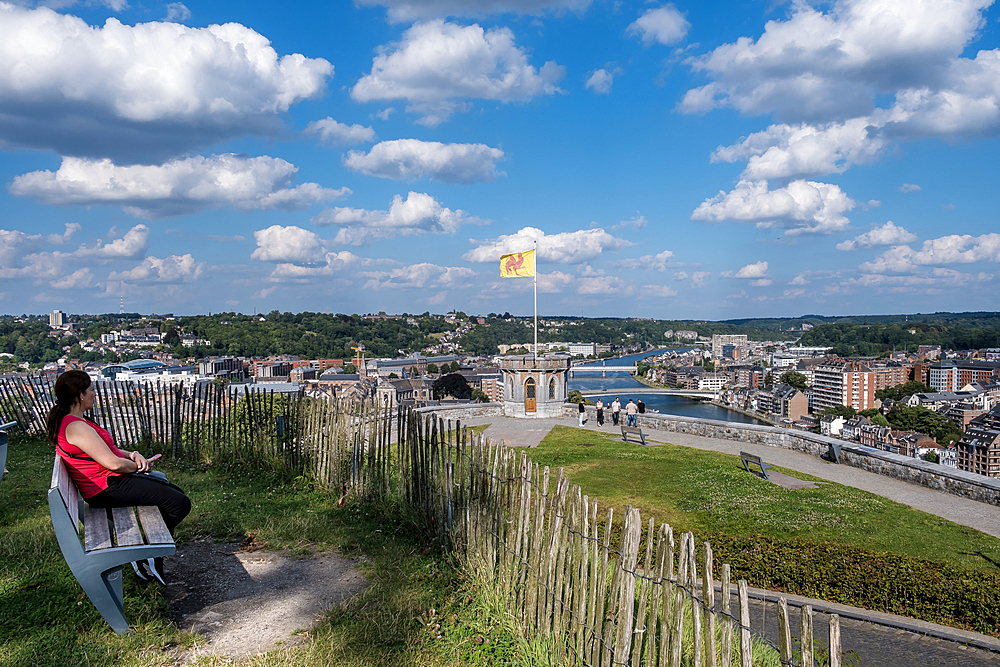 View of Namur, a city and municipality, the capital of both the province of Namur and Wallonia, from the Citadel of Namur, a fortress located at the confluence of the Sambre and Meuse rivers in Belgium.