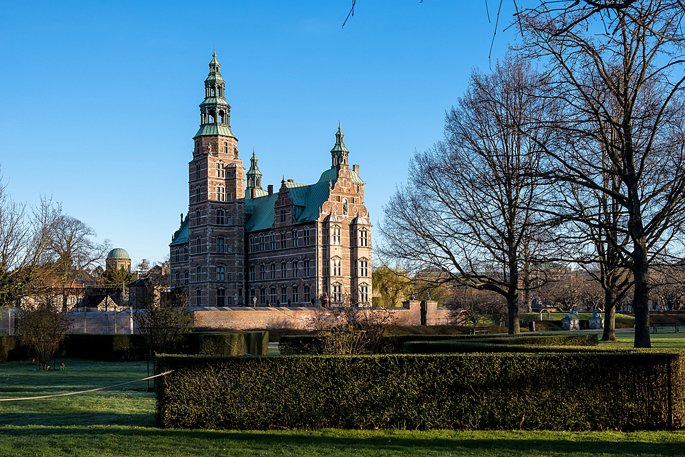 Copenhagen, Denmark – View of Rosenborg Slot, a 17th-century Renaissance castle set in Kongens Have, housing Denmark’s royal regalia and treasures in a richly decorated historical setting.