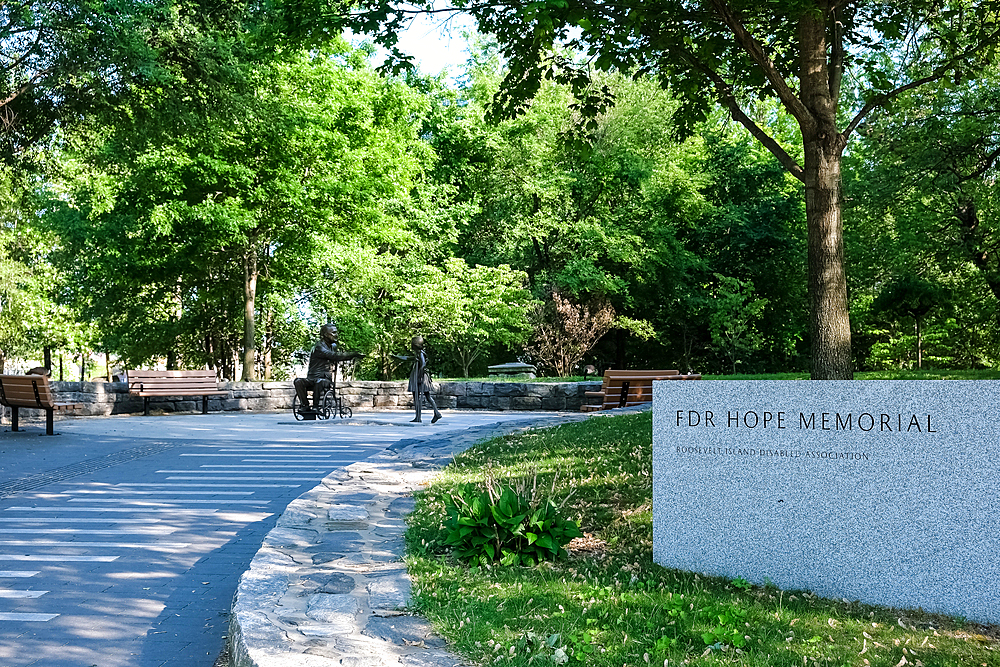 View of the Franklin D. Roosevelt Four Freedoms Park, a memorial to Franklin D. Roosevelt that celebrates the Four Freedoms articulated in his 1941 State of the Union address, Roosevelt Island, New York City, United Statess of America, North America