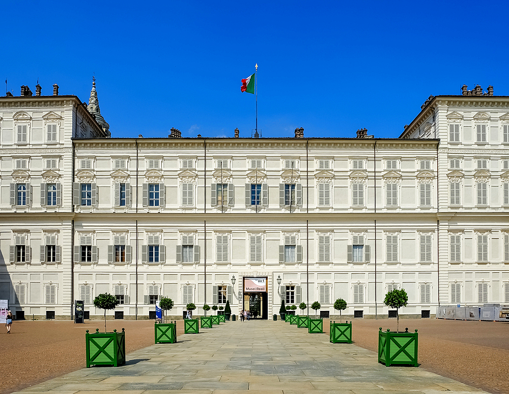 View of the facade of the Royal Palace, a historic palace of the House of Savoy, UNESCO World Heritage Site, Turin, Piedmont, Italy, Europe