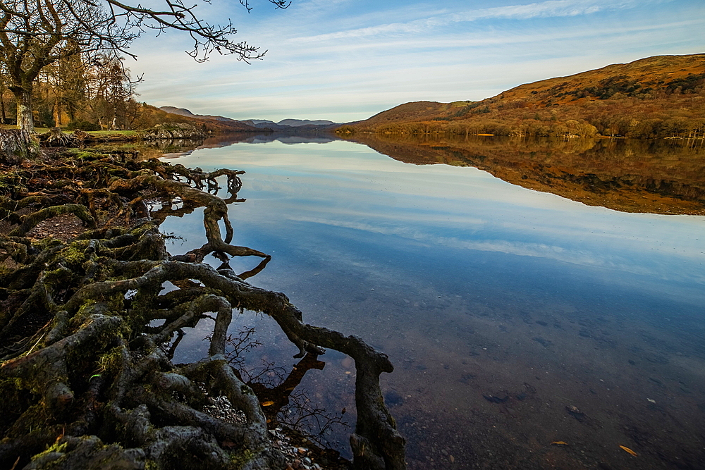 Cold, clear and calm day with view of Coniston Water, Lake District National Park, UNESCO World Heritage Site, Cumbria, England, United Kingdom, Europe