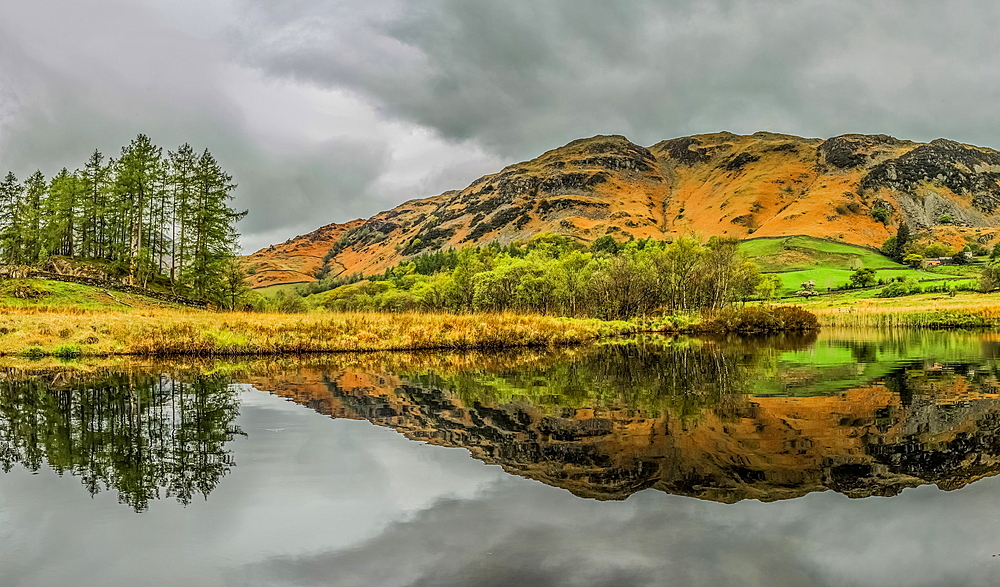 Lingmoor Fell reflections in the infant River Brathay from the Little Langdale Valley in the Lake District National Park, UNESCO World Heritage Site, Cumbria, England, United Kingdom, Europe