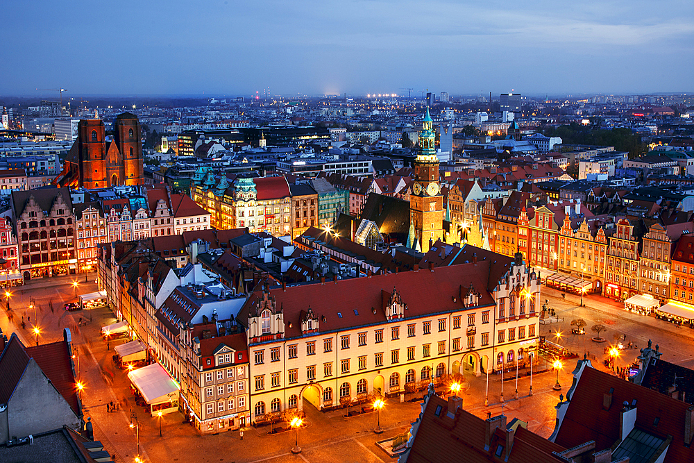 Old Town Market Square from above, Wroclaw, Poland, Europe