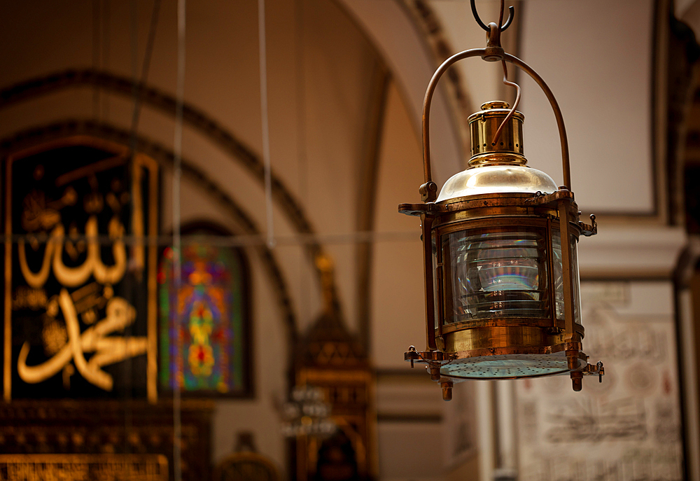 Old lamp in Ulucami Mosque, Bursa, Marmara Region, Anatolia, Turkey, Asia Minor, Eurasia