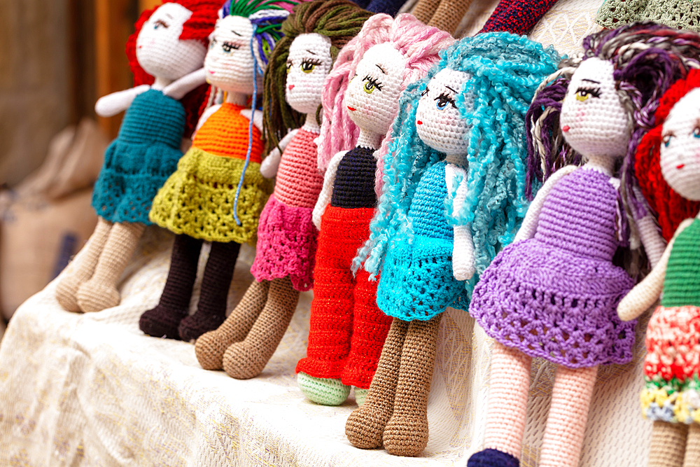 Children's handmade dolls in the village of Zhumalikizik, protected by UNESCO, Zhumalikizik, Bursa, Turkey, Asia Minor, Eurasia