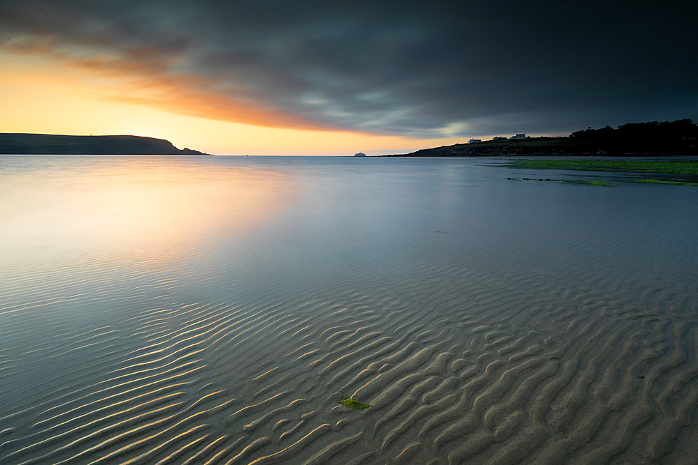 Sunset and Sand Ripples at Daymer Bay, Cornwall, England, United Kingdom, Europe