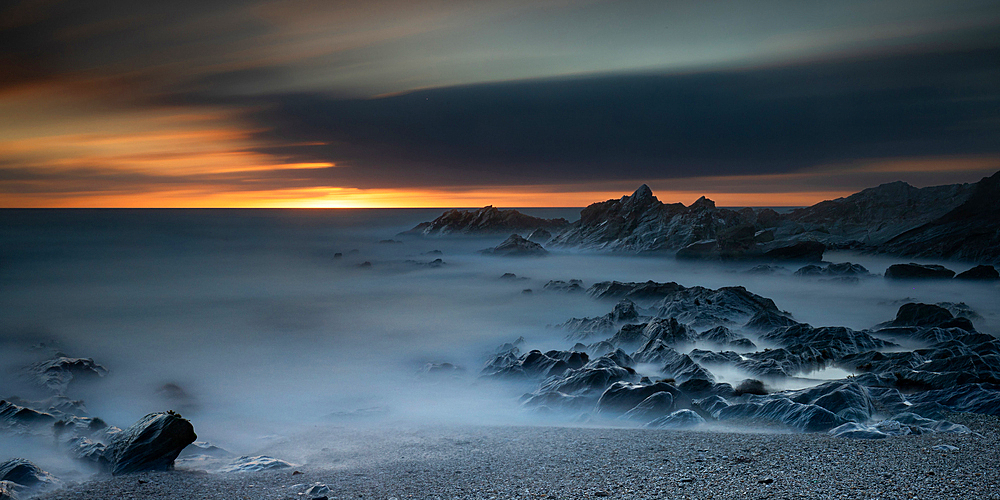 A long exposure image of Fistral Bay in Cornwall, England, United Kingdom, Europe