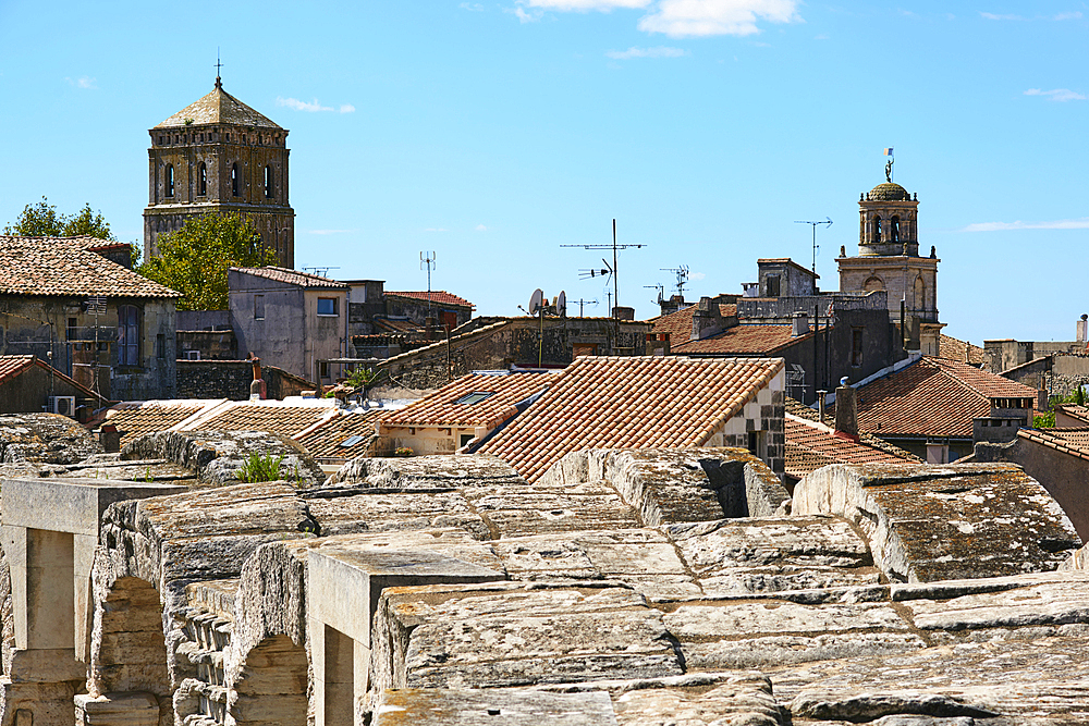 Saint Trophime church tower from the amphitheatre, Arles