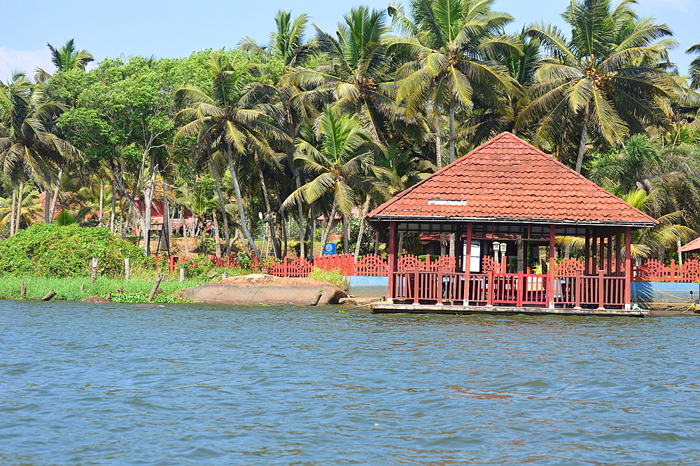 Floating cottage at Poovar island in the backwater of Arabian sea Kerala India.