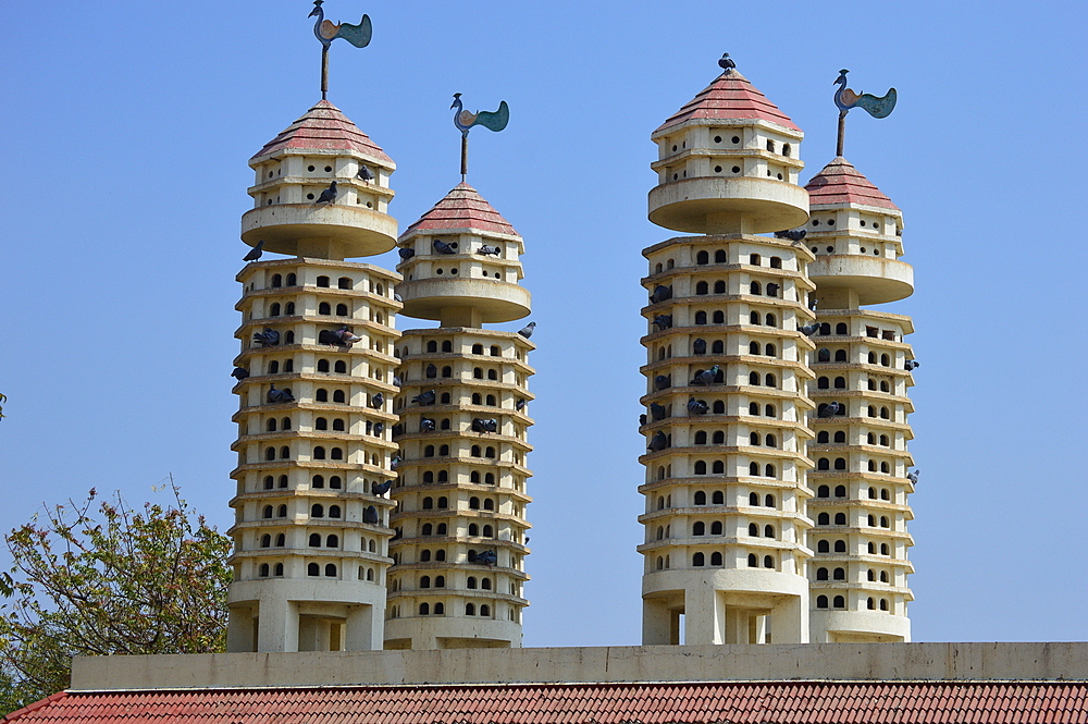 Multi-storey birdhouse towers, selective focus, India, Asia