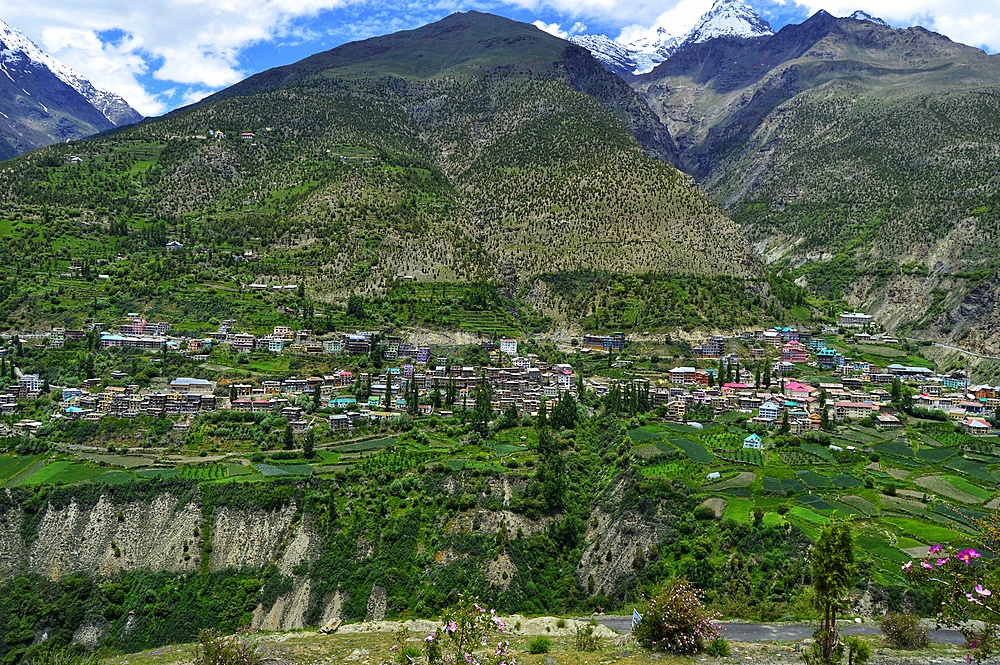 Keylong,district headquarter of lahaul and spiti himachal pradesh india,located along the Manali-Leh Highway on the bank of Bhaga river.viewed from Kardang Monastery