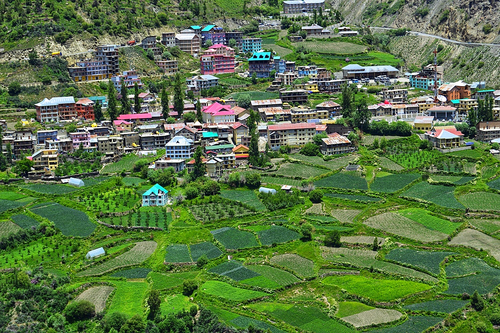 Keylong,district headquarter of lahaul and spiti himachal pradesh india,located along the Manali-Leh Highway on the bank of Bhaga river.viewed from Kardang Monastery