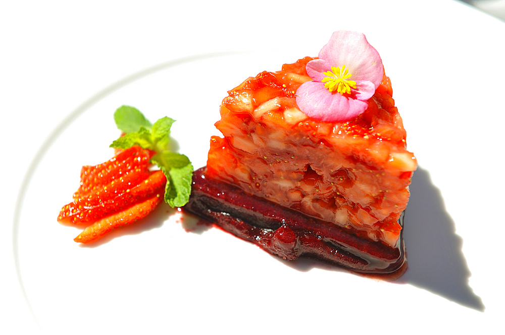 Strawberry dessert served at the restaurant Majorenhoff, Majori, Jurmala, Gulf of Riga, Latvia, Baltic region, Europe